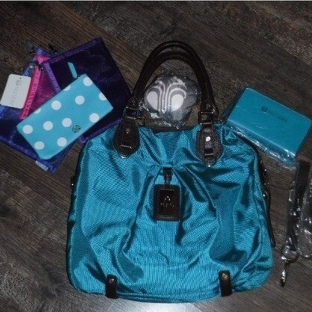 Nu Skin Satchel Handbag Set Teal New With Tags Travel Pouch Wallet